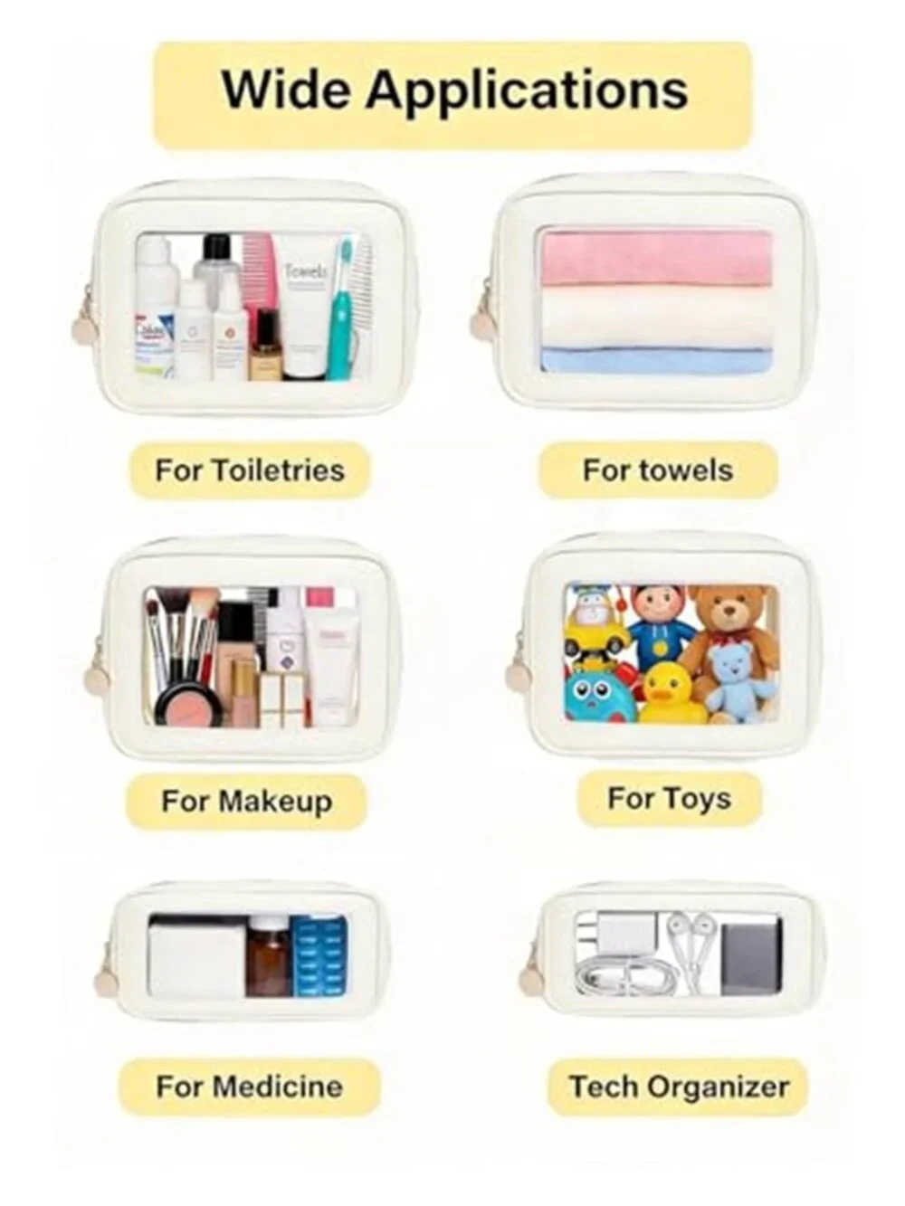 3-Piece Travel Clear Makeup Bag Set, Small Large Clear Cosemetic Bag